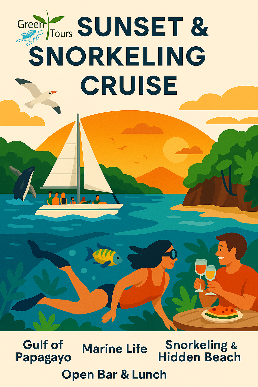Catamarán al Atardecer & Crucero de Snorkel Guanacaste