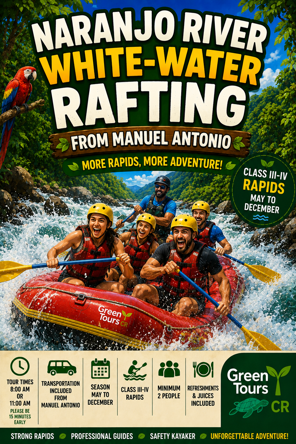 Rafting en aguas bravas del río Naranjo desde Manuel Antonio