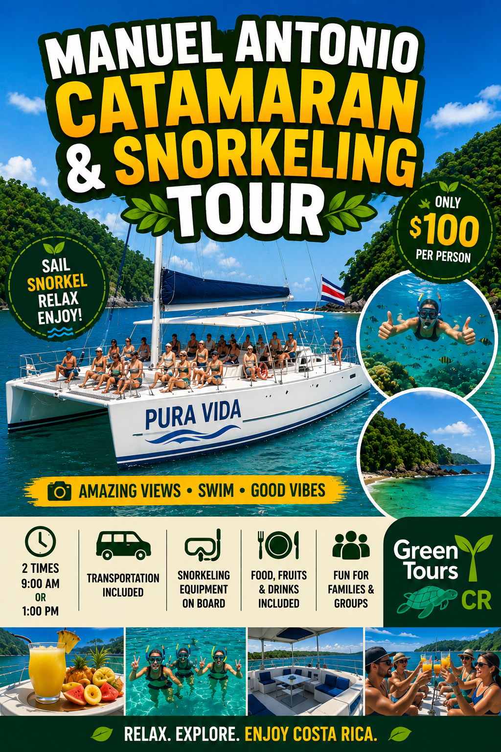 Tour en catamarán y snorkel en Manuel Antonio