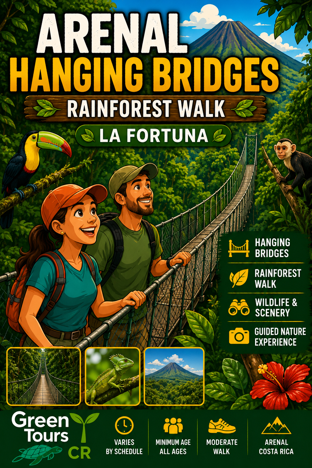 Caminata por la selva tropical de los puentes colgantes de Arenal